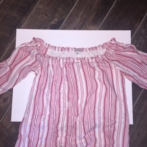 vintage red and white striped off the shoulder top